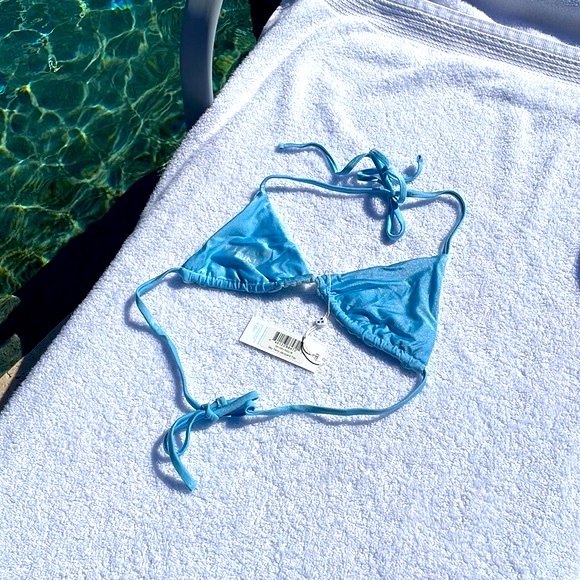 Frankie's Bikinis String Bikini Top Sky Terry Jacquard Med. NWT - Picture 5 of 7